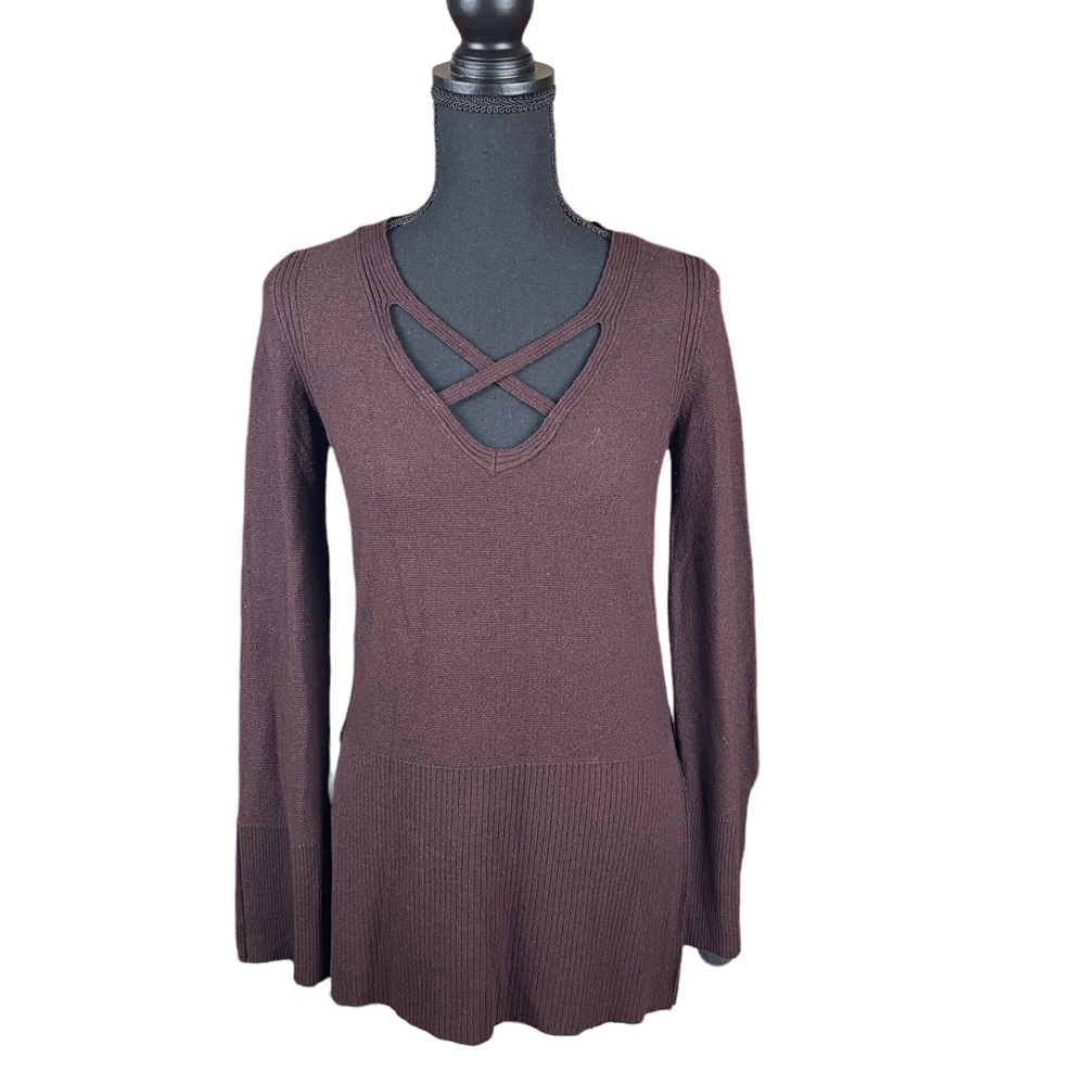 Free People V-neck Brown Sweater‎ Rayon and Linen Blend Size XS